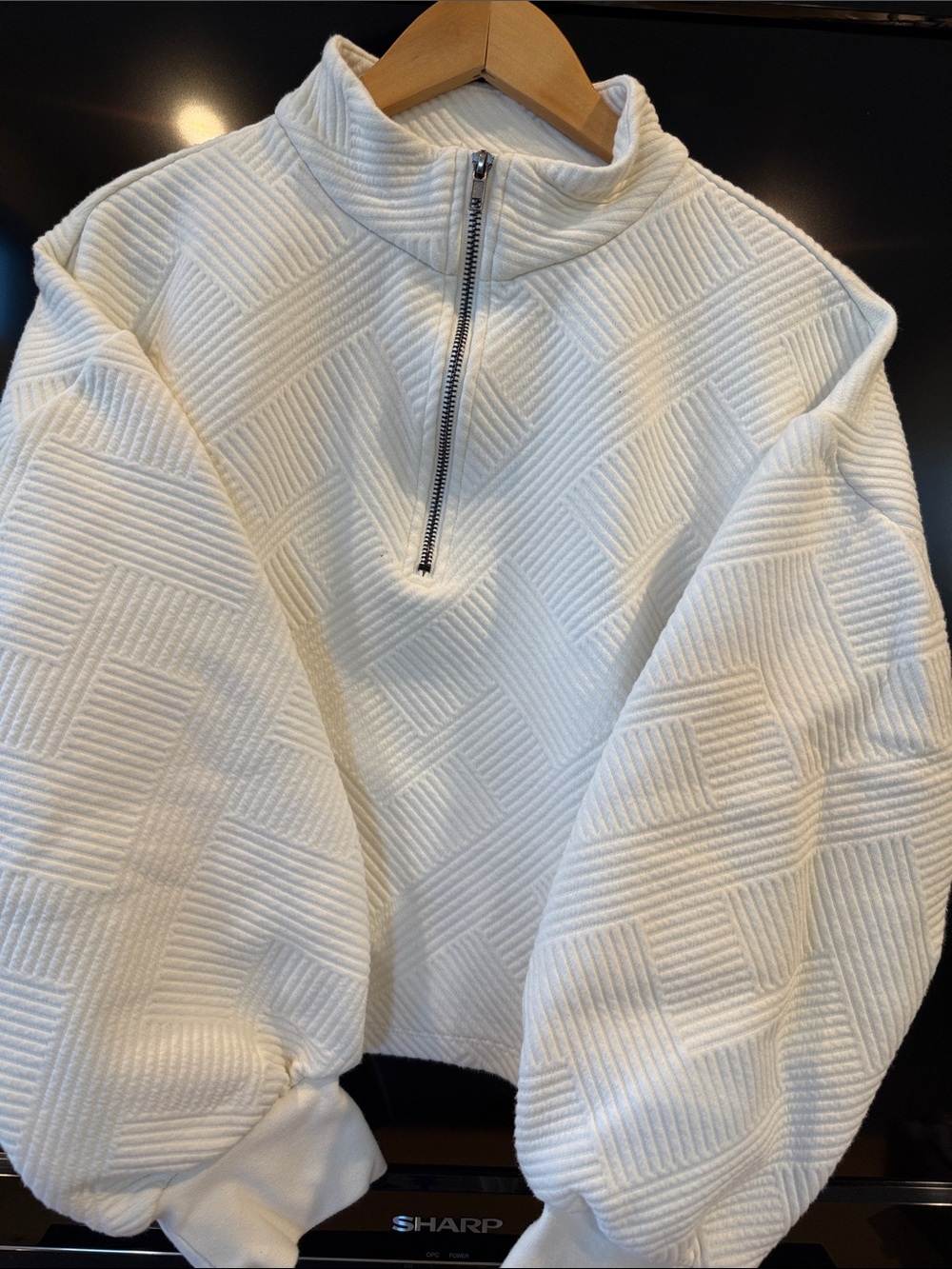 Women’s White Half-Zip Textured Sweatshirt